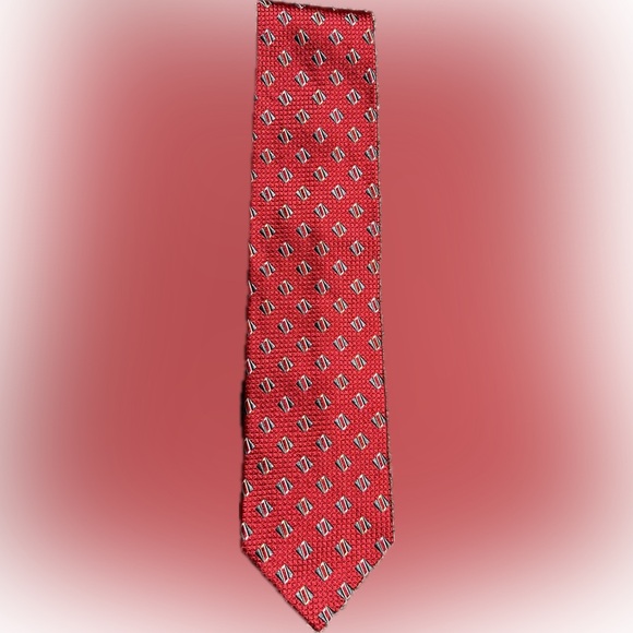 Ermenegildo Zegna Italian 100% Silk Graphic Red with Gray accent Tie - Picture 3 of 6